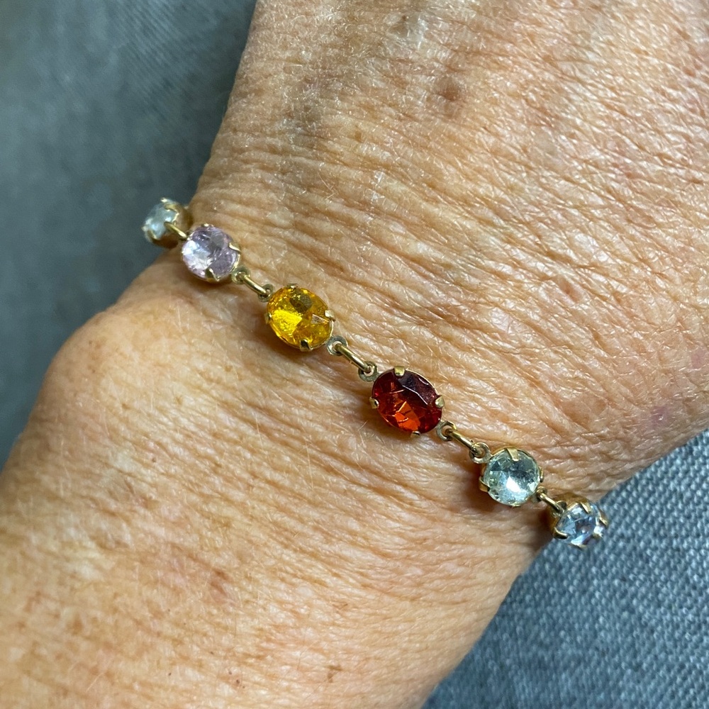 Vintage Avon NRT Multicolor Rhinestone Bracelet Gold Tone Adjustable